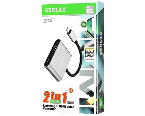 Переходник Gerlax GV-01,  Lightning to HDMI,  длина кабеля 0, 20м,  черный