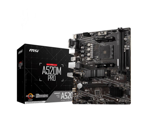 Мат. плата MSI A520M PRO, S-AM4, AMD A520, 2 DDR4/4 SATA3/M.2/4xUSB 3.2/2xUSB 2.0/VGA/DVI-D/HDMI/1xP