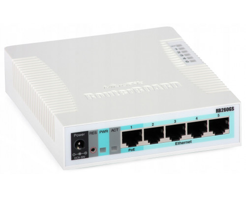 Коммутатор MikroTik RB260GS RouterBOARD  PoE,  1 x SFP, 5 портов 10, 100, 1000 Мбит сек, VLAN