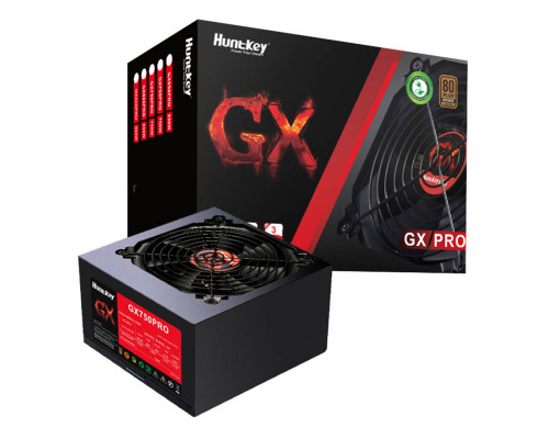 Блок питания HuntKey, GX 750PRO, 750 W, APFC Bronze,1 Fan (120 мм), 20+4 pin, 2*4+4pin, PCI-E x 3, S