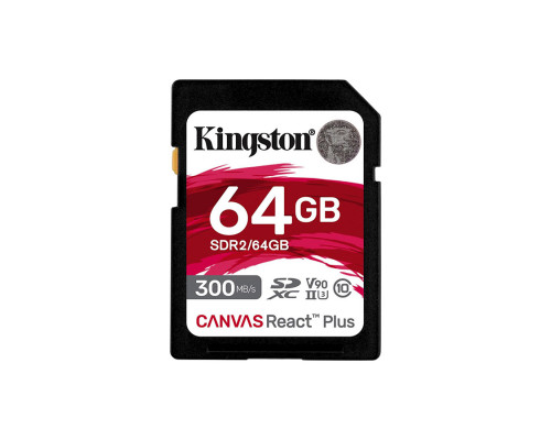 Флеш-карта Kingston SDR2/64GB, 64 Gb, 300 MB/s, UHS-II, Canvas React Plus