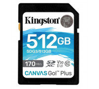 Флеш-карта Kingston SDG3, 512GB,  512 Gb,  170 MB, s,  SD Class 10 U3,  Canvas Go Plus