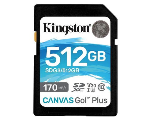 Флеш-карта Kingston SDG3/512GB, 512 Gb, 170 MB/s, SD Class 10 U3, Canvas Go Plus
