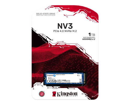 Винчестер SSD Kingston 1000Gb, NV3, NVMe PCIe 4.0x4, R6000 Mb/s, W4000 Mb/s, SNV3S/1000G