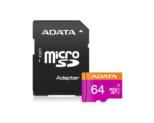 Флеш-карта ADATA AUSDX64GUICL10A1-RA1, 64GB, MicroSD Class 10 + адаптер