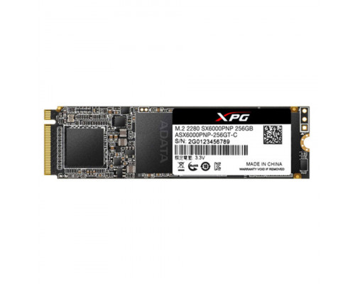Винчестер SSD ADATA  XPG SX6000PNP, 256GB, NVMe M2, R2100 Mb/s, W1200 Mb/s, ASX6000PNP-256GT-C, PCIe