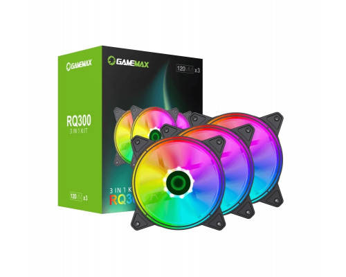 Комплект вентиляторов Gamemax RQ300 (3-Fan Pack), 14050101103, 120мм, 1100±10% об.мин, 3+4pin, Подсв
