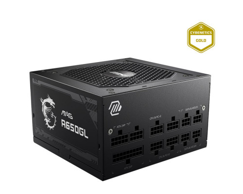 Блок питания MSI, MAG A650GL, 650W, ATX, APFC PLUS GOLD, 20+4 pin, 2x 4+4 pin, 6*Sata, 4*Molex, 4*PC