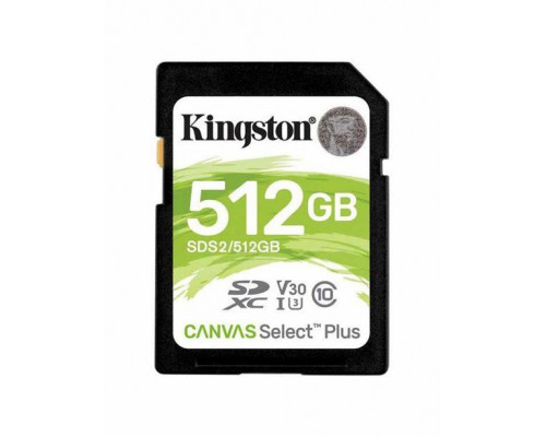 Флеш-карта Kingston SDS2/512GB, 512 Gb, SD Class 10 U3, Canvas Select Plus