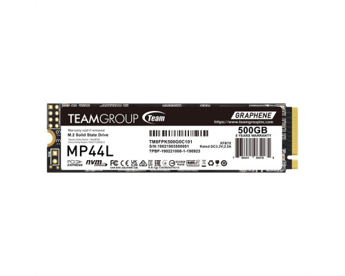 Винчестер SSD Team Group MP44L, 500GB, NVMe M2, R5000 Mb/s, W2500 Mb/s, TM8FPK500G0C101, PCIe 4.0 x4