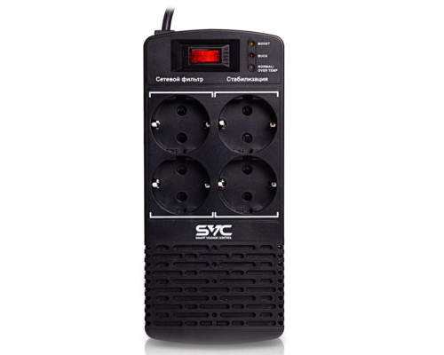 Стабилизатор SVC,  AVR-600-L,  Мощность 600ВА, 300Вт,  LED-индикаторы,  Диапазон работы AVR: 174-280В,  4