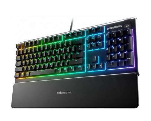 Клавиатура SteelSeries, Apex 3 RU, 64805 Игровая, Мембранные клавиши, IP32, USB, Подсветка RGB, Разм