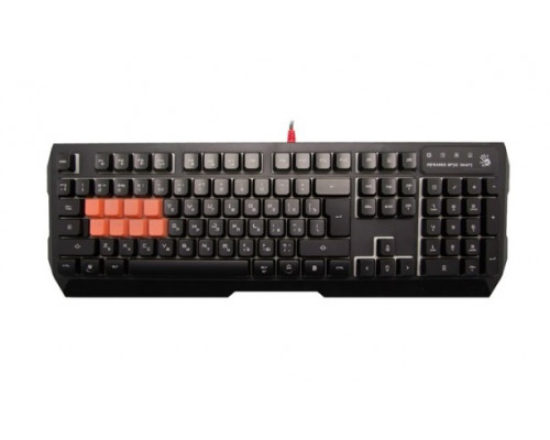 Клавиатура Bloody B188, игровая, мембранная, USB, 8-механических кнопок, подсветка LED, Анг/Рус, чёр