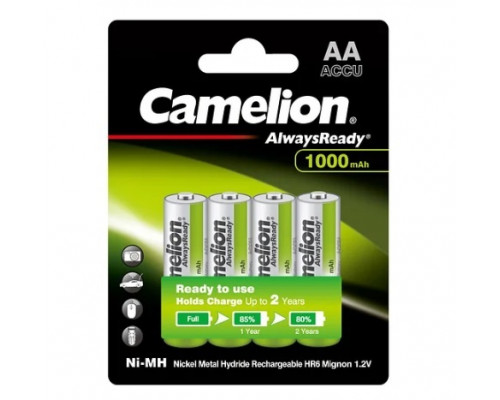 Аккумулятор CAMELION NH-AA1000ARBP4 AlwaysReady Rechargeable, AA, 1.2V, 1000mAh, 4 шт. в блистере