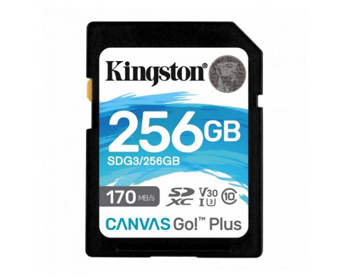 Флеш-карта Kingston SDG3/256GB, 256 Gb, 170 MB/s, SD Class 10 U3, Canvas Go Plus