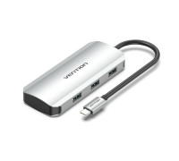Расширитель Vention TNAHB, Type-C to USB 3.0x4, Micro-B Hub, длина кабеля 0,15м, серый