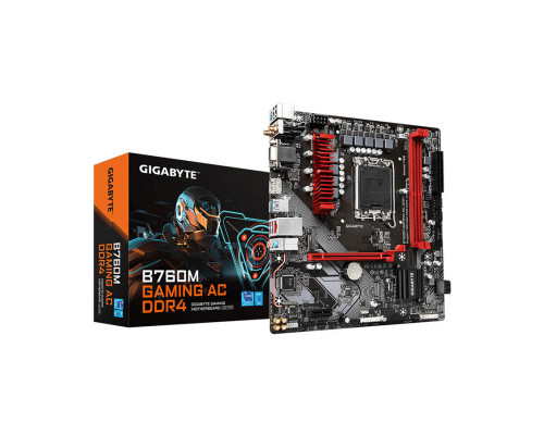 Мат. плата Gigabyte B760M GAMING AC DDR4, LGA1700, iB760, 2xDDR4, 4xSATA3, 2xM.2, Raid, 1xD-Sub, 1хD