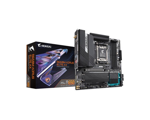 Мат. плата Gigabyte B650M AORUS ELITE AX, AM5, B650, 4xDDR5, 4xSATA3, 2xM.2, RAID, 1xHDMI, 1хDP, 2xP