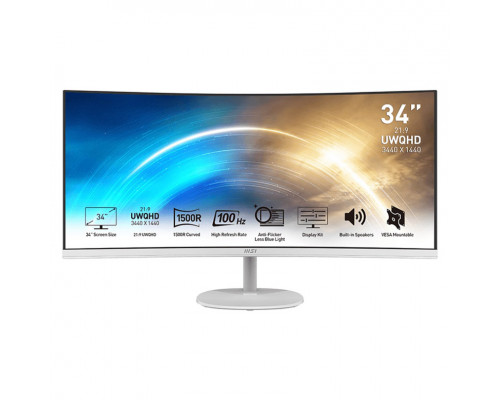 Монитор MSI 34" PRO MP341CQW, (86.4cm), VA Curve/100Hz/3000:1/3440x1440/4ms/1xDP/2xHDMI/Колонки 2x2W