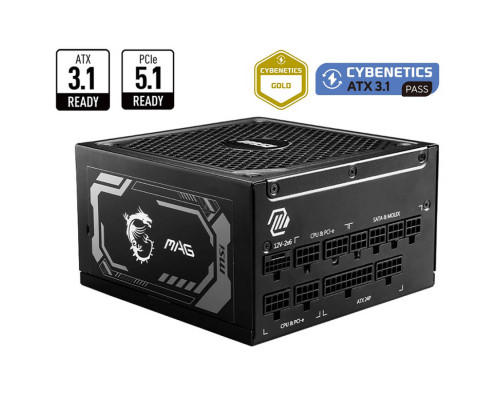 Блок питания MSI, MAG A1250GL, 1250W, ATX, APFC PLUS GOLD, 20+4 pin, 2x 4+4 pin, 12*Sata, 4*Molex, 4