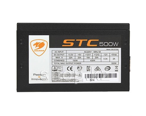 Блок питания HEC Сougar,  STC500,  500 W,  1 Fan (120 мм),  20+4 pin,  PCI-E x 1,  SATA x 3,  IDE x 3