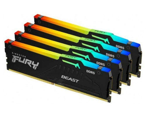 Оперативная память Kingston 128 Gb, DDR5, HyperX Fury Beast RGB, KF556C40BBAK4-128 (Kit 4x32GB), PC5