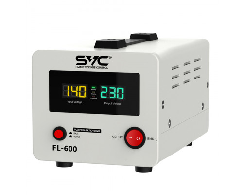 Стабилизатор SVC FL-600, релейный, мощность 600ВА/500Вт, LCD-дисплей, диапазон работы AVR: 140-260В,