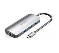 Расширитель Vention TOFHB, USB Type-C to HDMI/Gen 1/USB 3.0x3/PD/длина кабеля 0,15м, серый