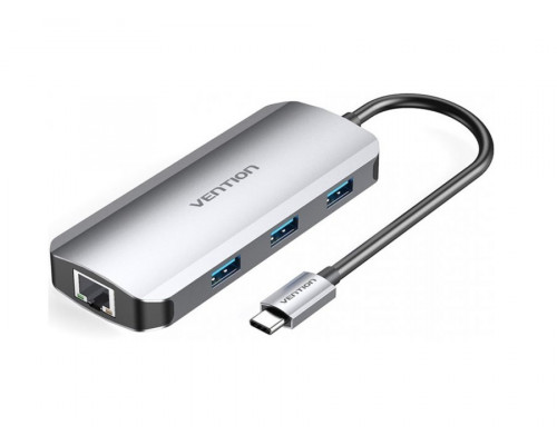 Расширитель Vention TOFHB,  USB Type-C to HDMI, Gen 1, USB 3.0x3, PD, длина кабеля 0, 15м,  серый