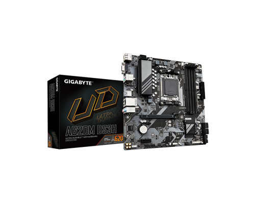 Мат. плата Gigabyte A620M DS3H, AM5, A620, 4xDDR5, 4xSATA3, 1xM.2, RAID, 1xHDMI, 1хDP, 1xD-Sub, 1xPC