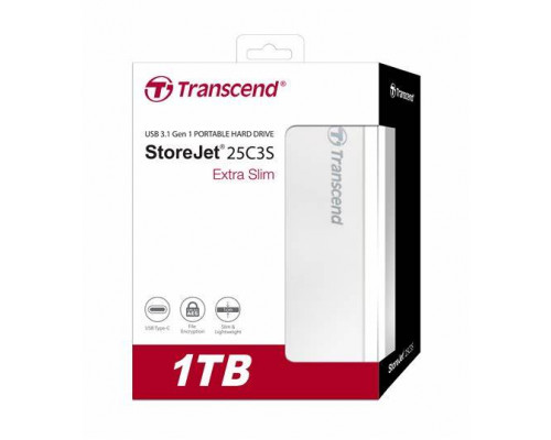 Внешний жесткий диск Transcend, StoreJet TS1TSJ25C3S, 1 Tb, USB 3.1, Серебристый
