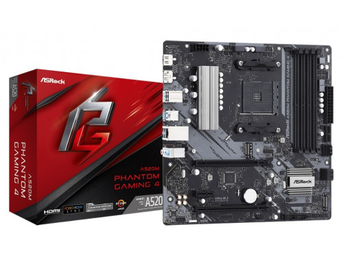 Мат. плата ASRock A520M PHANTOM GAMING 4 AM4 4xDDR4 4xSATA3.0 M.2 RAID HDMI DP mATX