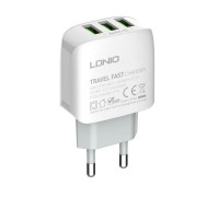 Универсальное зарядное устройство LDNIO A3312, с кабелем USB на Type-C, 3 порта USB, 17W, 5V, 3.4, Бе