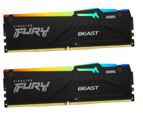 Оперативная память Kingston 16 Gb, DDR5, HyperX Fury Beast RGB, KF552C40BBAK2-16 (Kit 2x8GB), PC5-41