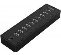 Расширитель USB Orico P10-U2-V1-EU-BK-BP,  Вход:USB 2.0,  Выход:10xUSB 2.0,  кабель 1 м,  чёрный