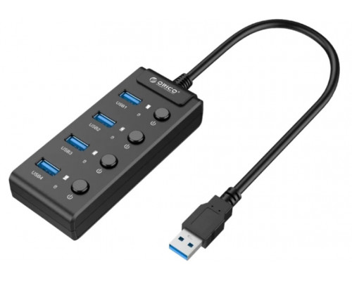 Расширитель USB Orico,  W9PH4-U3-V1-BK-BP,  4 порта USB 3.0 Hi-Speed,  ON, OFF включатели,  длина кабеля