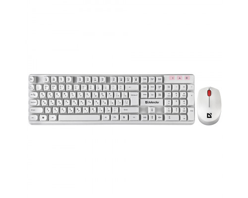 Клавиатура + Мышь Defender,  Milan C-992 White,  USB,  Беспроводная 2.4G,  Анг, Рус, Каз,  Оптическая Мышь
